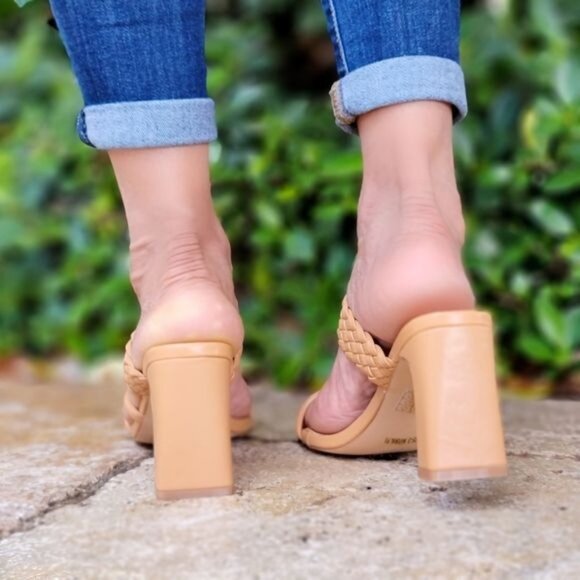 Women's Natural Braided Chunky Block Heel Slide Sandals - Picture 3 of 5